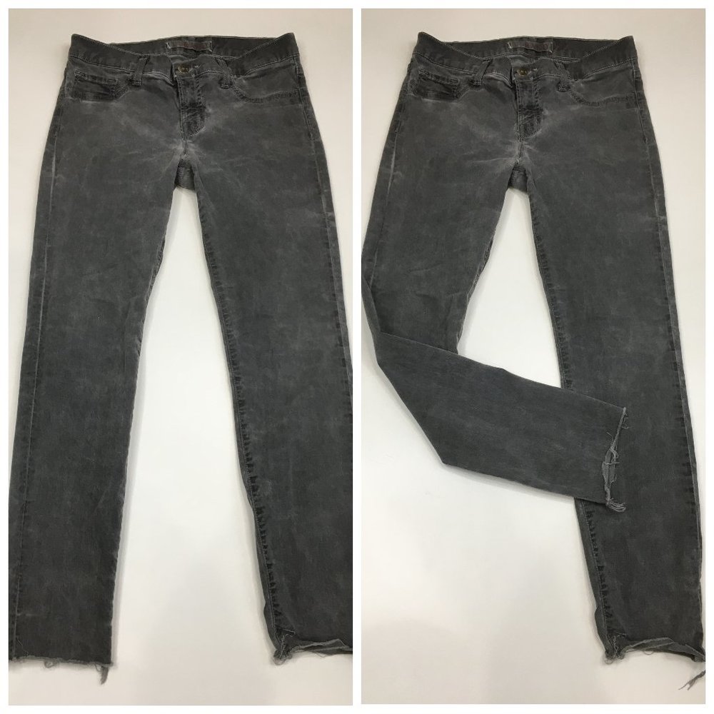 J BRAND Gray THE SKINNY Fray Cut Hem Faux Pockets Logo Button Slim Fit Jeans